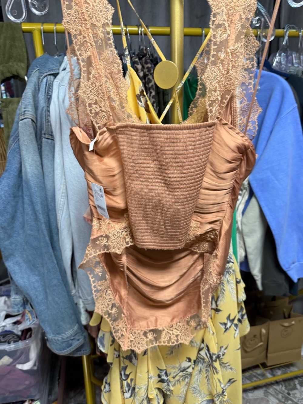 Free People Elena Lace Tank in Peached Copper - Picture 13 of 14